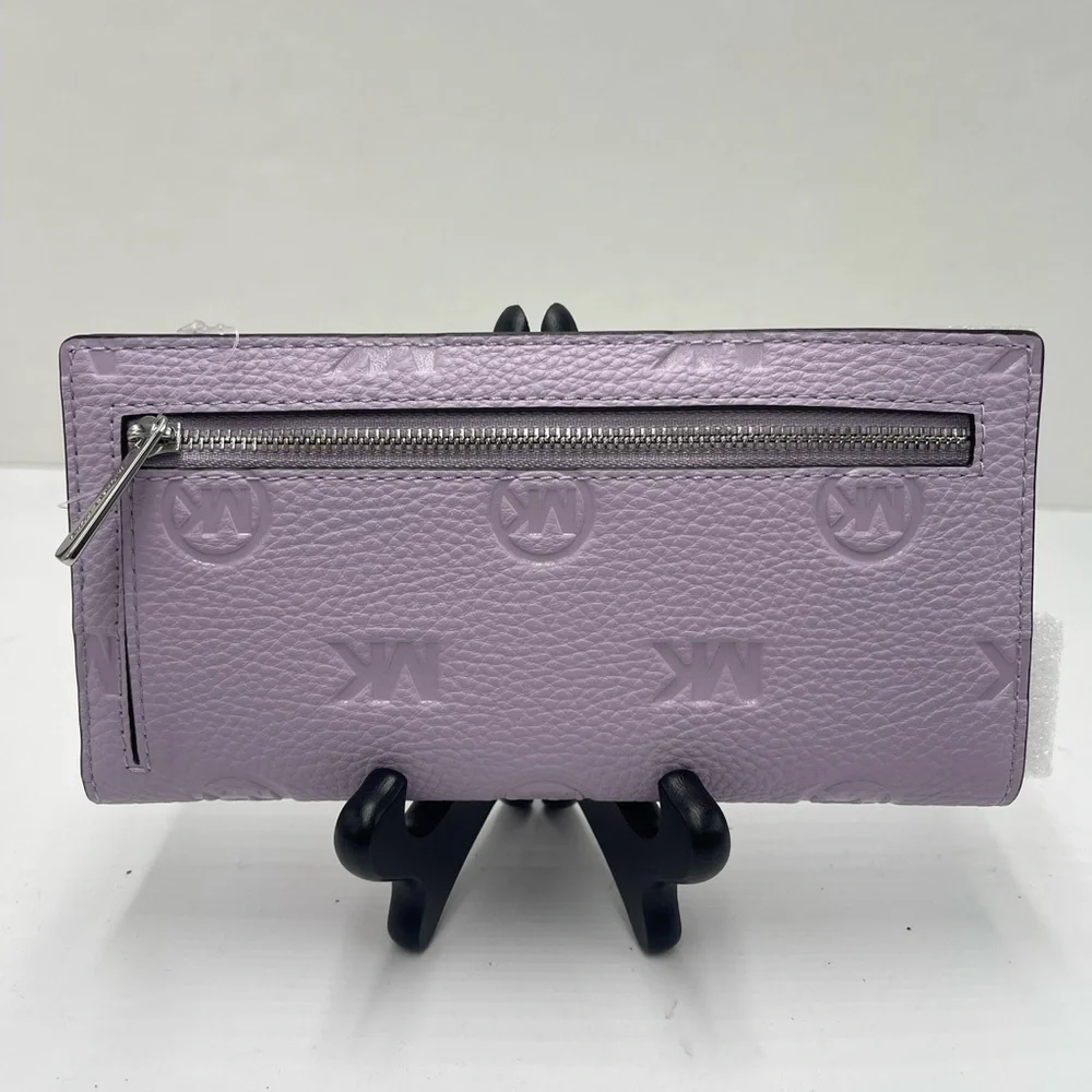MICHAEL KORS Carson Large Logo Debossed Snap Wallet Light Quartz  NWT